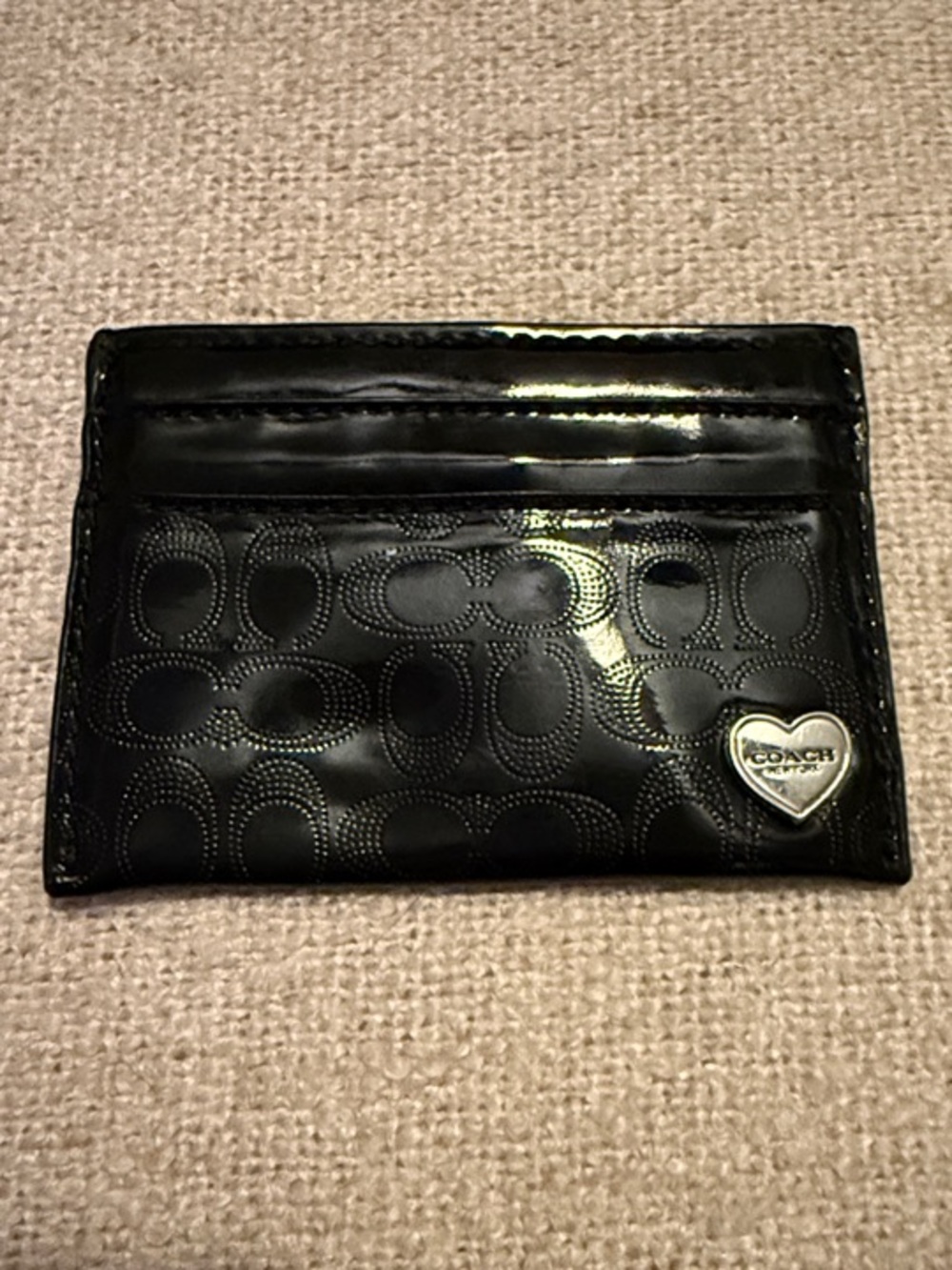 Coach Black Patent Signature Heart Card Case